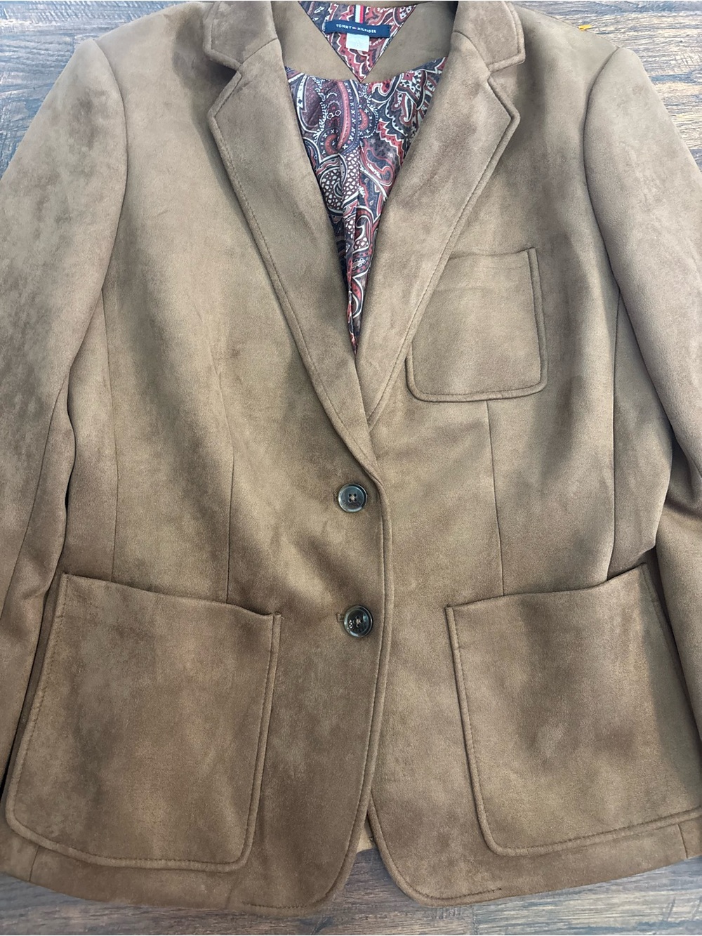Tommy Hilfiger women's faux suede blazer Paisley Lining size 12 Like new - Picture 2 of 8